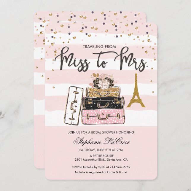 Travelling from Miss to Mrs Bridal Invitation (Front/Back)