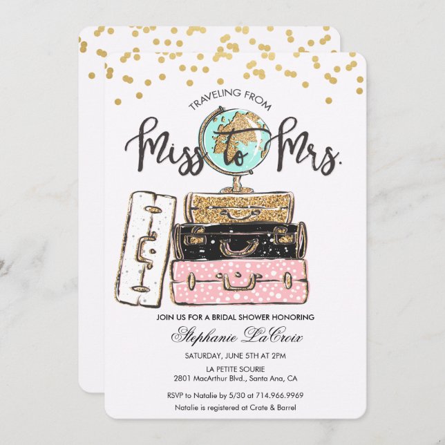 Travelling from Miss to Mrs Bridal Invitation (Front/Back)