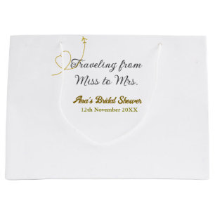 Travelling from Miss to Mrs bridal shower add name Large Gift Bag