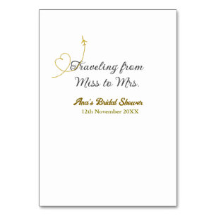 Travelling from Miss to Mrs bridal shower add name Table Number