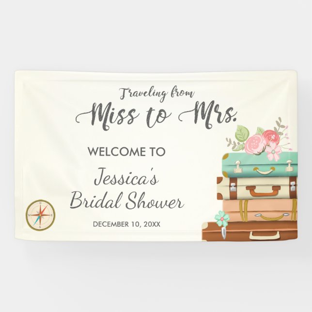 Travelling from Miss to Mrs Bridal shower banner (Horizontal)