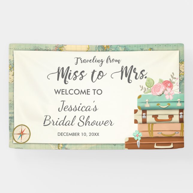 Travelling from Miss to Mrs Bridal shower banner (Horizontal)