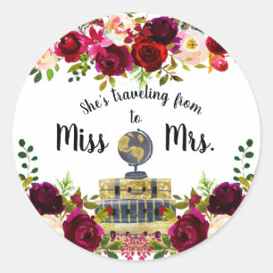 Travelling from Miss to Mrs bridal shower favour  Classic Round Sticker