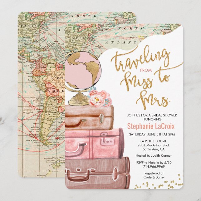 Travelling from Miss to Mrs Bridal Shower Invitation (Front/Back)