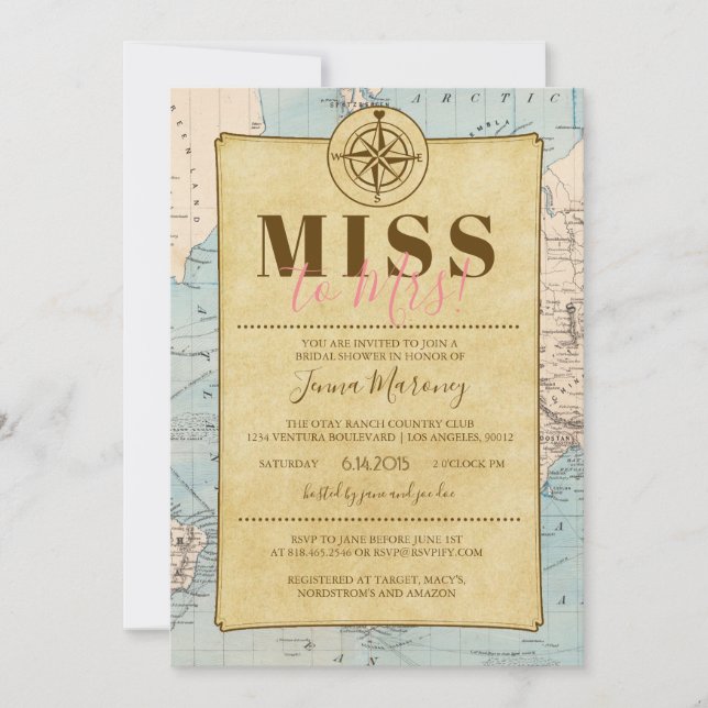 Travelling from Miss to Mrs! - Bridal Shower Invitation (Front)