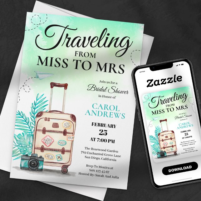 Travelling from Miss to Mrs Bridal Shower Invitation (Creator Uploaded)