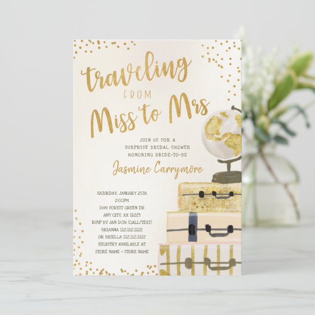 Travelling from Miss to Mrs Bridal Shower Invitation (Standing Front)