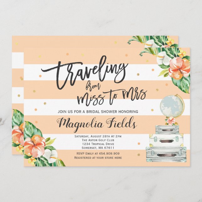 Travelling From Miss To Mrs Bridal Shower Invite (Front/Back)