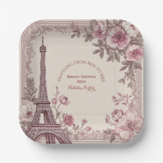 Travelling from Miss to Mrs Bridal Shower Paris  Paper Plate