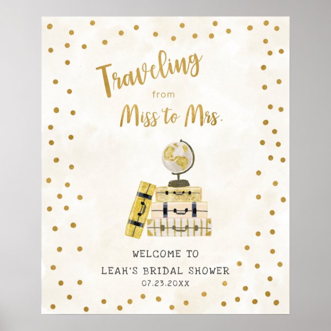 Travelling from Miss to Mrs bridal shower sign (Front)