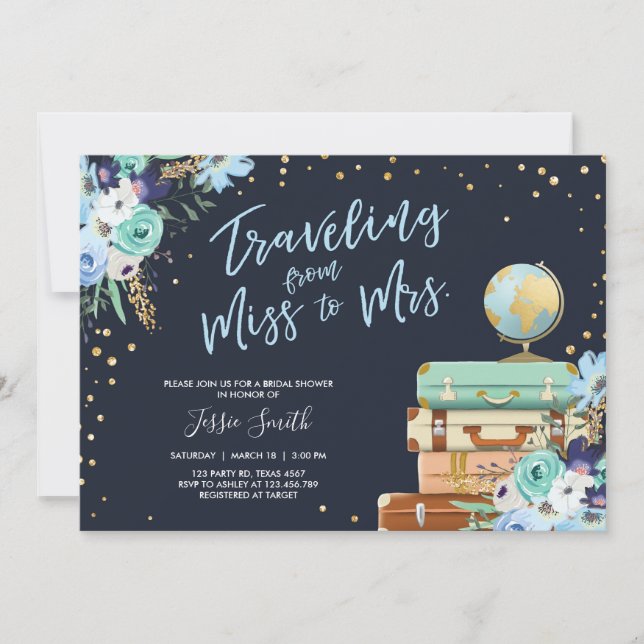 Travelling From Miss to Mrs Floral Bridal Shower Invitation (Front)