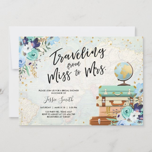 Travelling From Miss to Mrs Floral Bridal Shower Invitation (Front)