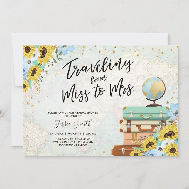 Travelling From Miss to Mrs Sunflower Bridal Showe Invitation (Front)