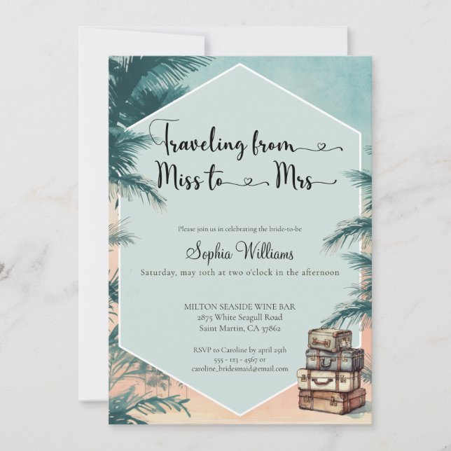 Travelling from Miss to Mrs tropical bridal shower Invitation (Front)