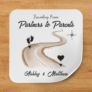 Travelling from Partners to Parents Baby Shower Square Sticker