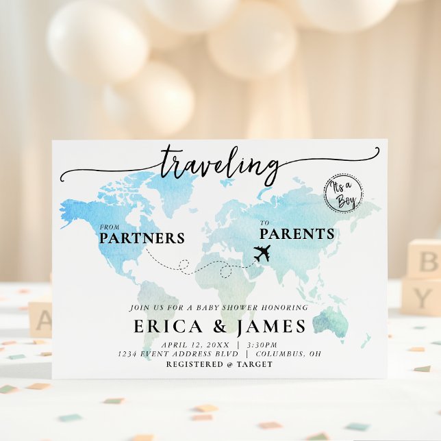 Travelling from Partners to Parents Map Baby Showe Invitation (Creator Uploaded)
