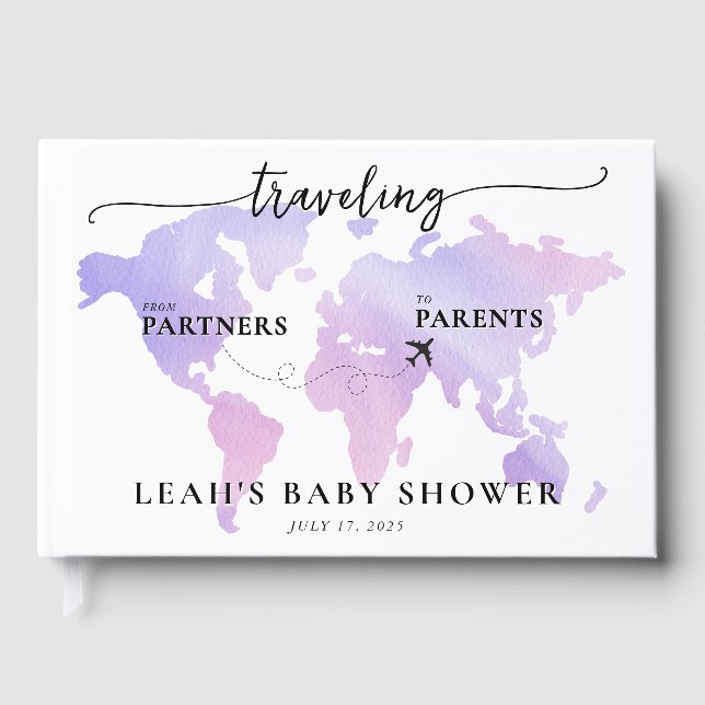 Travelling from Partners to Parents Pink Map Guest Book (Front)