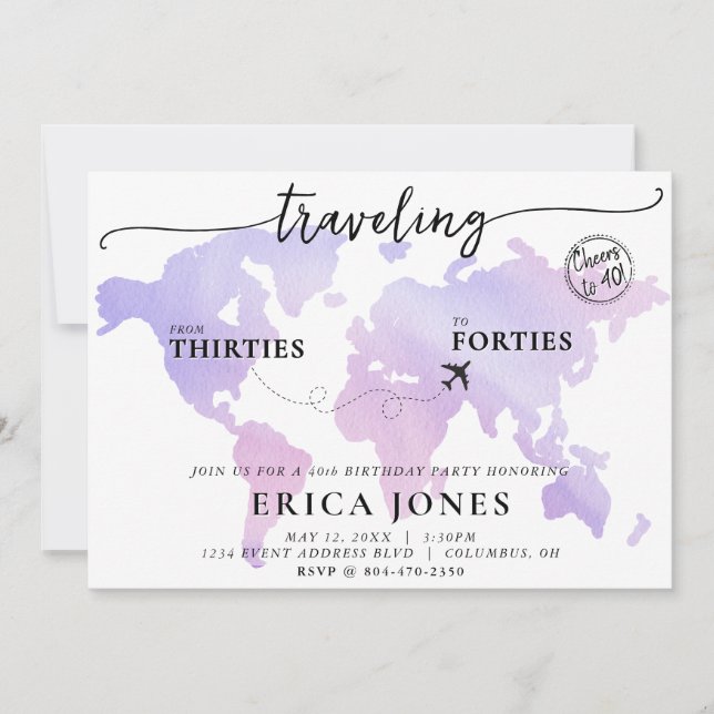 Travelling from Thirties to Forties 40th Birthday Invitation (Front)