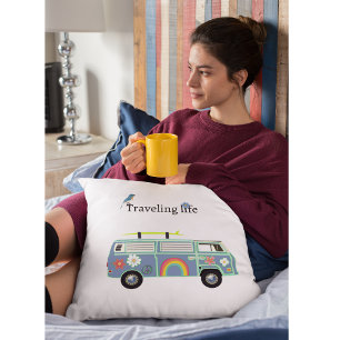 Travelling Life Retro Van Road Trip Gift Accessory Throw Pillow