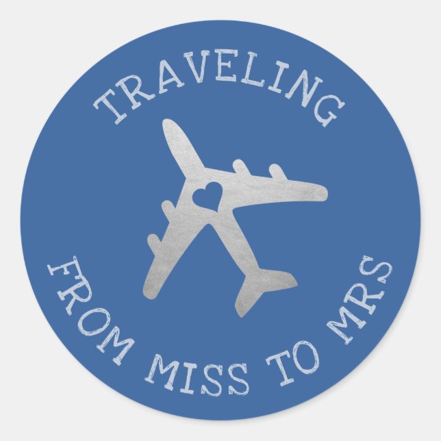 Travelling Miss to Mrs Blue Airplane Favour Label (Front)