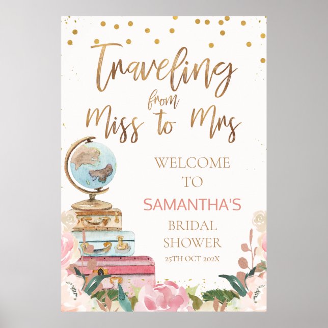 Travelling Miss to Mrs Bridal Shower Welcome Sign (Front)