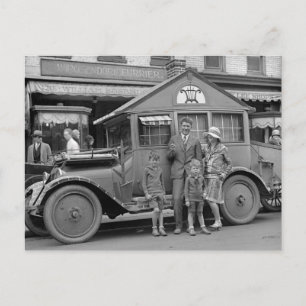 Travelling Musician, Weird Vehicle, 1929 Postcard