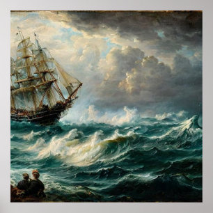 Travelling on a sailing ship and a storm classic poster