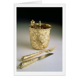 Travelling set of a knife, fork, spoon and beaker,