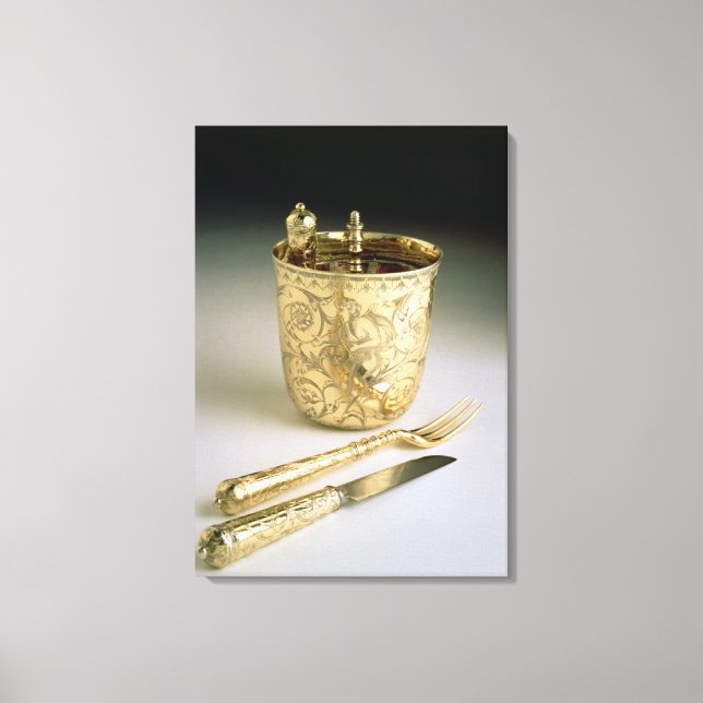 Travelling set of a knife, fork, spoon and beaker, canvas print (Front)