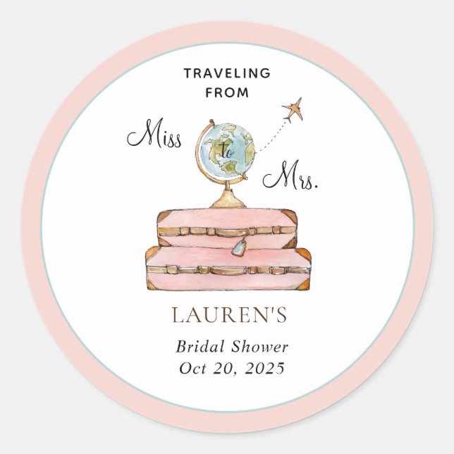 Travelling Suitcases Bridal shower  Classic Round Sticker (Front)