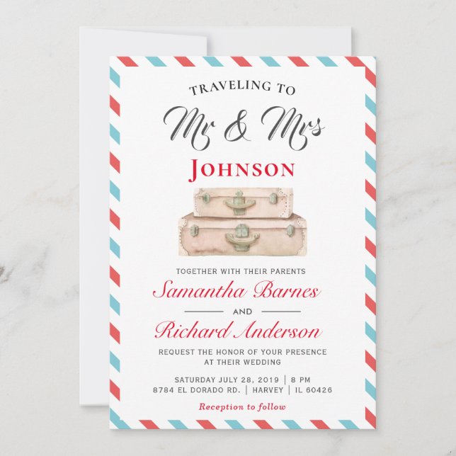 Travelling to Mr and Mrs Travel Destination Weddin Invitation (Front)