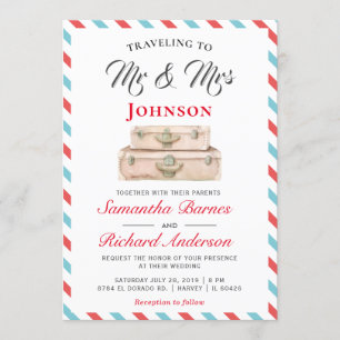 Travelling to Mr and Mrs Travel Destination Weddin Invitation