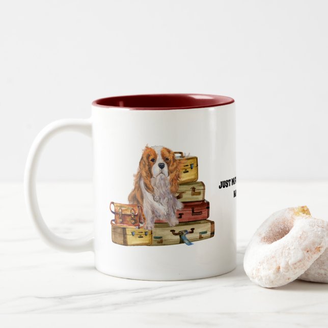 Travelling with my Blenheim Cavalier King Charles  Two-Tone Coffee Mug (With Donut)
