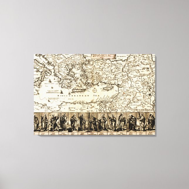 Travels of the Apostle PaulPanoramic Map Canvas Print (Front)