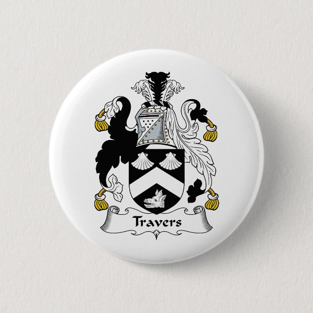 Travers Family Crest 2 Inch Round Button (Front)