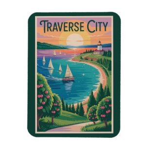 Traverse City Lake Michigan Illustration Travel Magnet