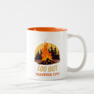 Traverse City Michigan Campfire Two-Tone Coffee Mug