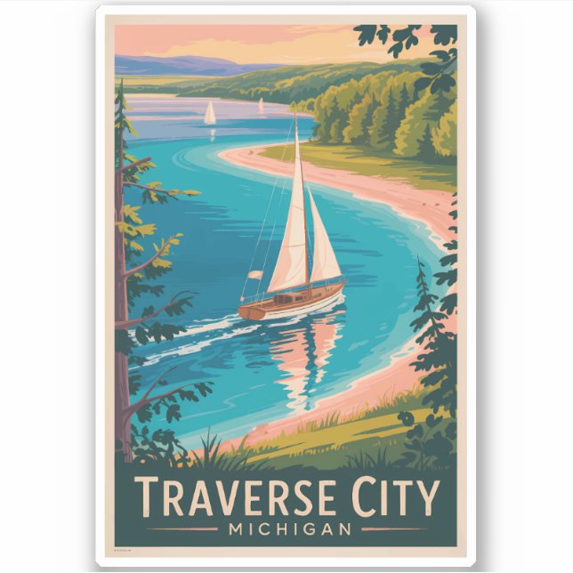 Traverse City Michigan Illustration Travel Art  (Front)