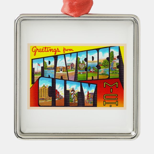 Traverse City Michigan MI Large Letter Postcard Metal Ornament (Front)