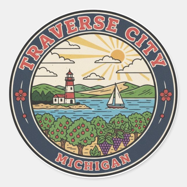 Traverse City Michigan Travel Classic Round Sticker (Front)