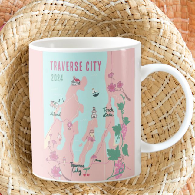 Traverse City Michigan Wine and Cherry Map Coffee Mug (Creator Uploaded)
