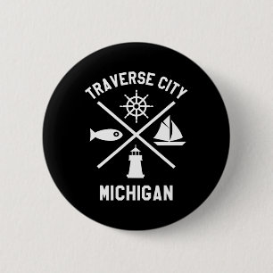 Traverse City Northern Michigan Tee Sailing Boatin 2 Inch Round Button