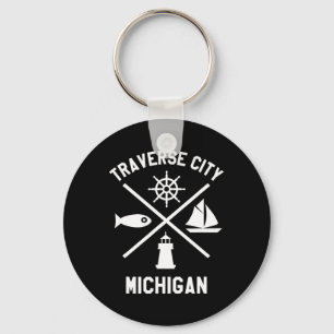 Traverse City Northern Michigan Tee Sailing Boatin Keychain