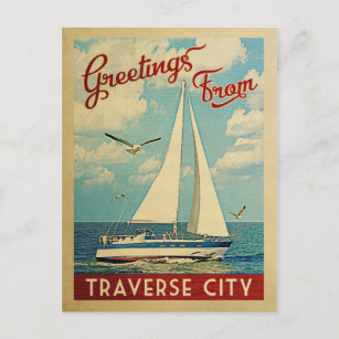 Traverse City Postcard Sailboat Vintage Michigan