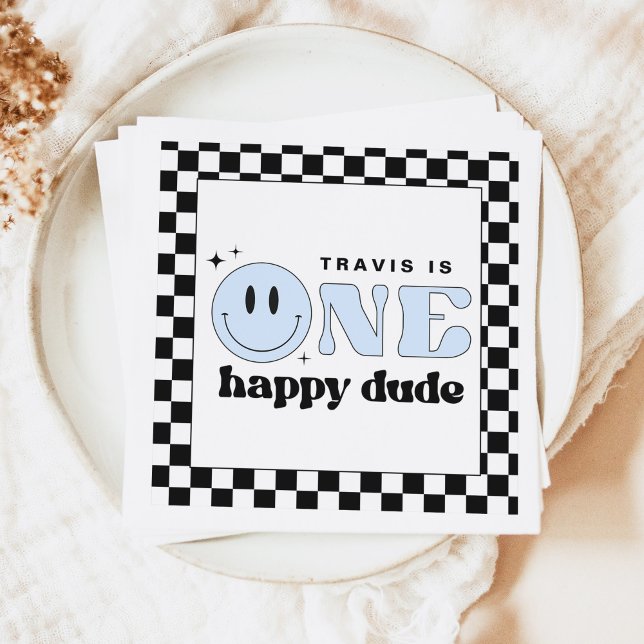 TRAVIS One Happy Dude Smile Face Birthday Welcome Napkin (Creator Uploaded)