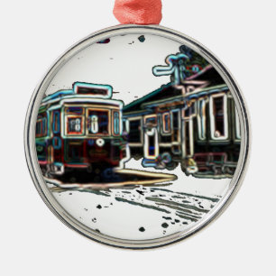 TRC Neon streetcar at stn Round Premium Ornament