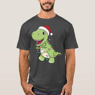 TRe Christmas Santa Clauses Fairy Lights Dinos T-Shirt