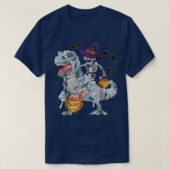 tre dinosaur  Skeleton Riding Mummy Dinosaur  T-Shirt (Design Front)