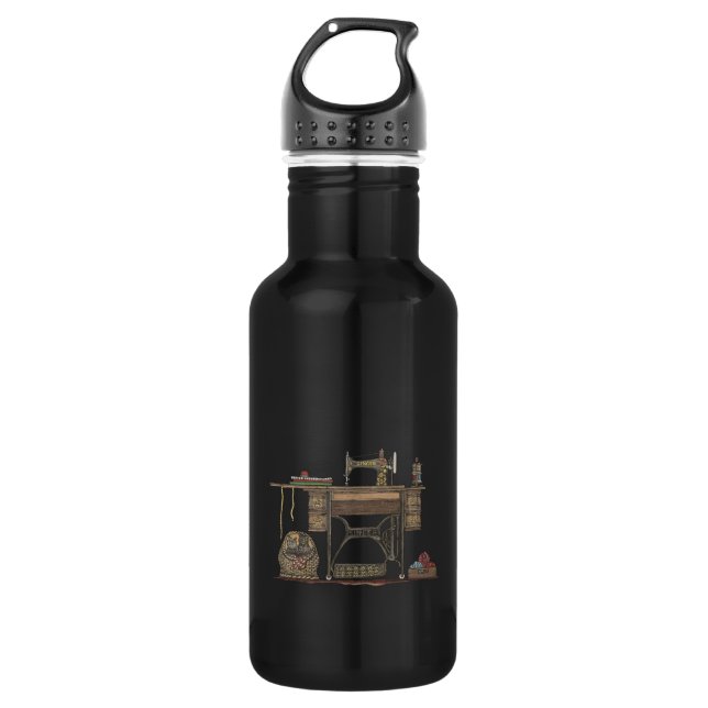 Treadle Sewing Machine & Kittens 532 Ml Water Bottle (Front)