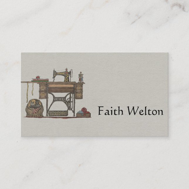 Treadle Sewing Machine & Kittens Business Card (Front)